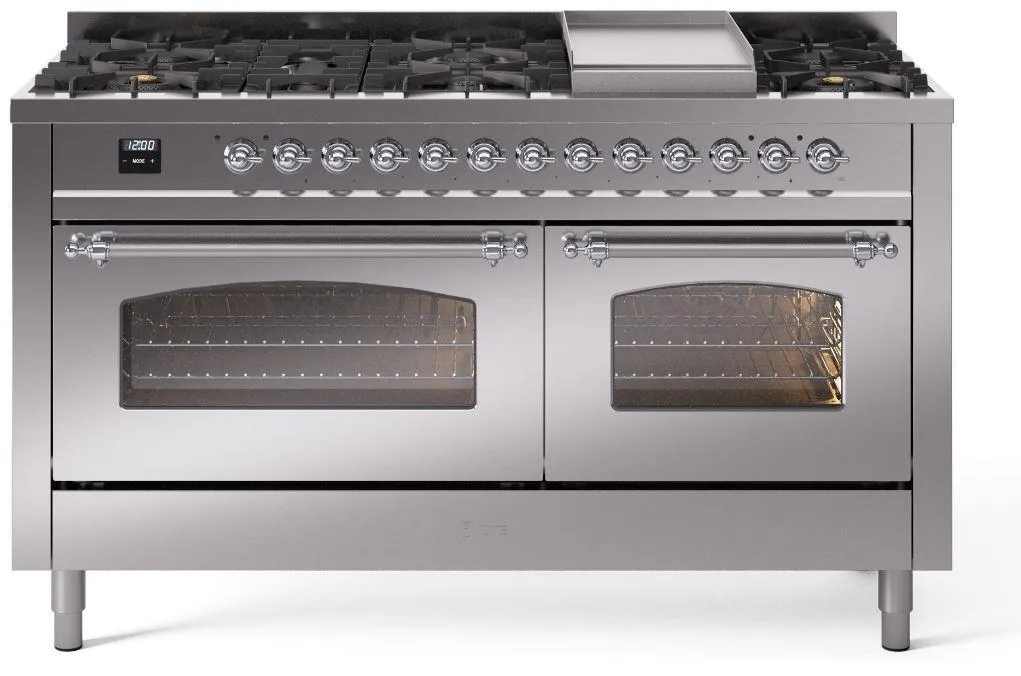 Ilve UP60FNMPSSC Nostalgie Ii 60 Inch Dual Fuel Natural Gas Freestanding Range In Stainless Steel With Chrome Trim Freestanding Ranges freestanding dual fuel range 30 inch