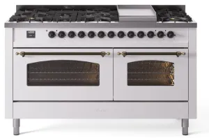 Ilve UP60FNMPWHBLP Nostalgie Ii 60 Inch Dual Fuel Liquid Propane Freestanding Range In White With Bronze Trim Freestanding Ranges freestanding dual fuel range 30 inch