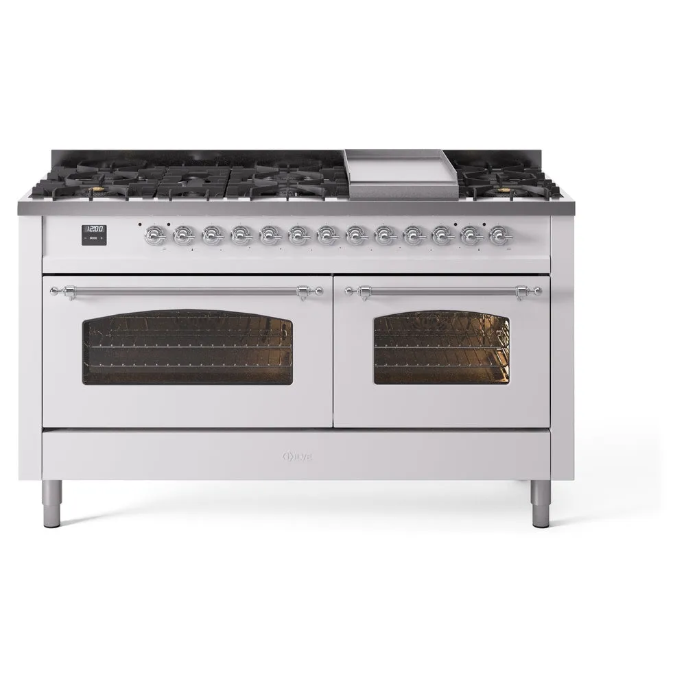 Ilve UP60FNMPWHC Nostalgie Ii 60 Inch Dual Fuel Natural Gas Freestanding Range In White With Chrome Trim Freestanding Ranges freestanding dual fuel range 30 inch