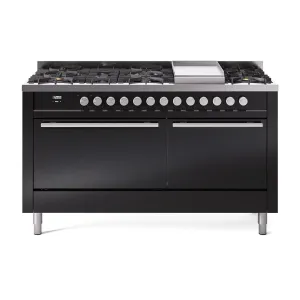 Ilve UP60FQMPBK Ilve Professional Plus Ii 60 Up60Fqmpbk Freestanding Dual Fuel Range With 9 Sealed Burners Double Oven With Solid Door In Glossy Black With Stainless Steel Knobs Freestanding Ranges freestanding dual fuel range 30 inch