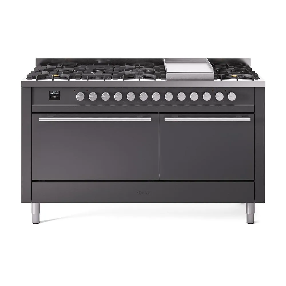 Ilve UP60FQMPMGLP Ilve Professional Plus Ii 60 Up60Fqmpmg Freestanding Dual Fuel Range With 9 Sealed Burners Double Oven With Solid Door In Graphite Matte With Stainless Steel Knobs Freestanding Ranges freestanding dual fuel range 30 inch