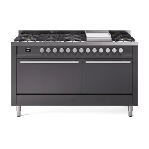Ilve UP60FQMPMGLP Ilve Professional Plus Ii 60 Up60Fqmpmg Freestanding Dual Fuel Range With 9 Sealed Burners Double Oven With Solid Door In Graphite Matte With Stainless Steel Knobs Freestanding Ranges freestanding dual fuel range 30 inch