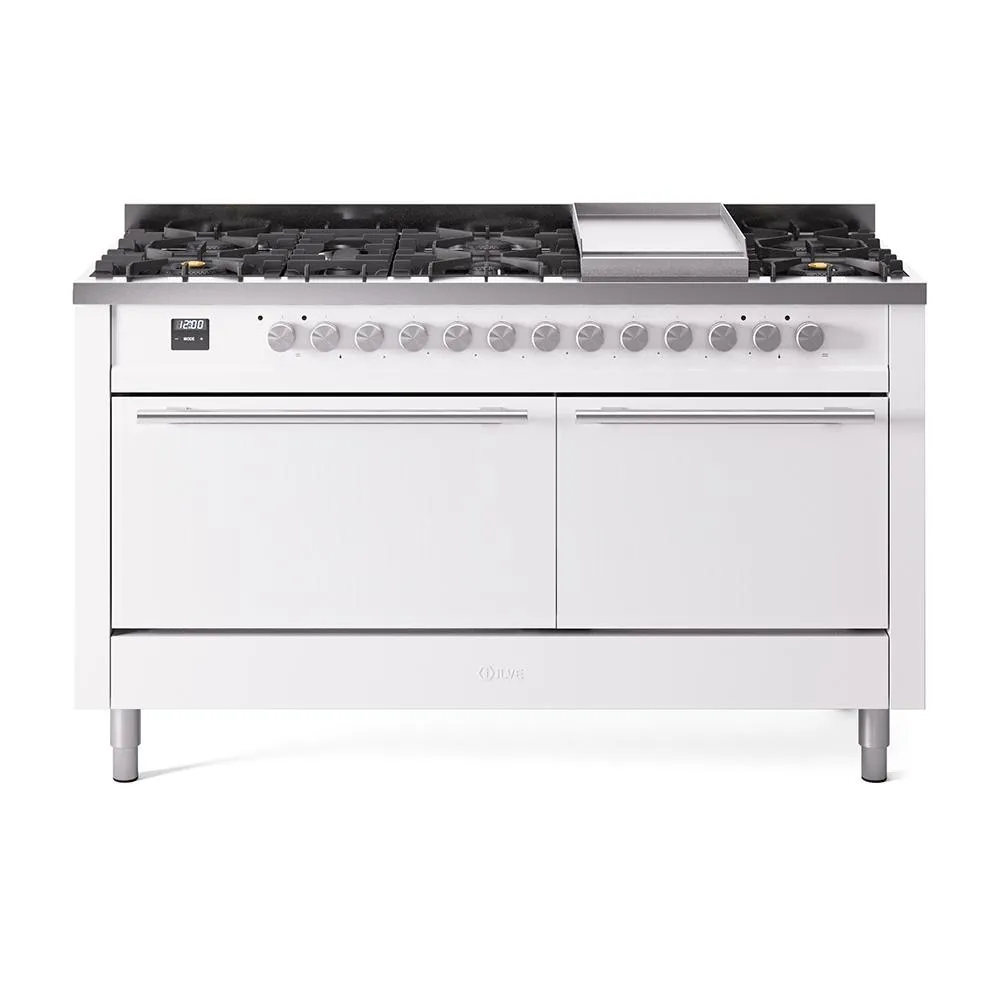 Ilve UP60FQMPWHLP Ilve Professional Plus Ii 60 Up60Fqmpwh Freestanding Dual Fuel Range With 9 Sealed Burners Double Oven With Solid Door In White With Stainless Steel Knobs Freestanding Ranges freestanding dual fuel range 30 inch