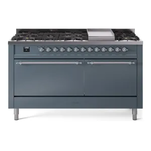 Ilve UP60FQNMPBGCLP Nostalgie Ii 60 Inch Dual Fuel Liquid Propane Freestanding Range In Blue Grey With Chrome Trim Freestanding Ranges freestanding dual fuel range 30 inch