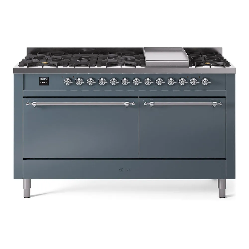 Ilve UP60FQNMPBGCLP Nostalgie Ii 60 Inch Dual Fuel Liquid Propane Freestanding Range In Blue Grey With Chrome Trim Freestanding Ranges freestanding dual fuel range 30 inch