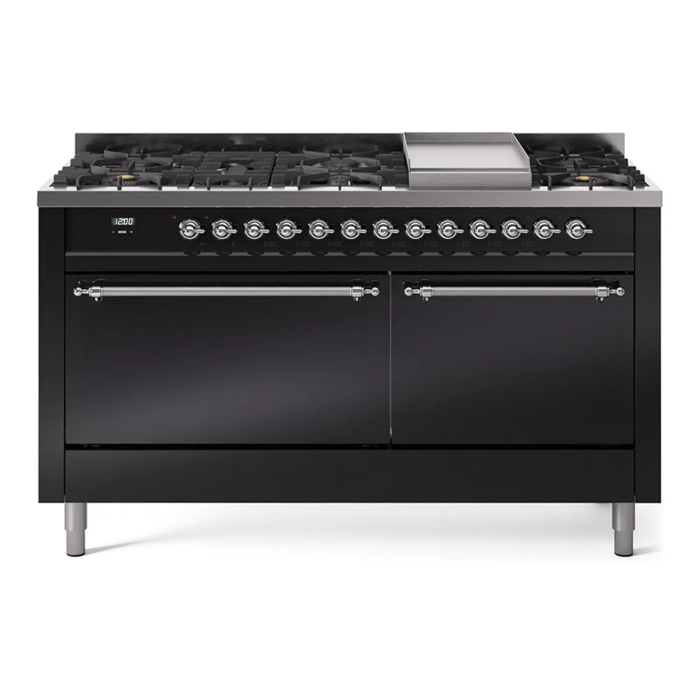 Ilve UP60FQNMPBKCLP Nostalgie Ii 60 Inch Dual Fuel Liquid Propane Freestanding Range In Glossy Black With Chrome Trim Freestanding Ranges freestanding dual fuel range 30 inch