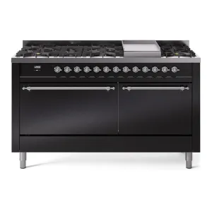 Ilve UP60FQNMPBKCLP Nostalgie Ii 60 Inch Dual Fuel Liquid Propane Freestanding Range In Glossy Black With Chrome Trim Freestanding Ranges freestanding dual fuel range 30 inch