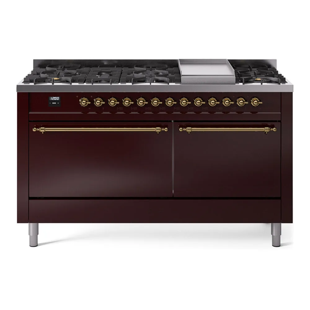 Ilve UP60FQNMPBUGLP Nostalgie Ii 60 Inch Dual Fuel Liquid Propane Freestanding Range In Burgundy With Brass Trim Freestanding Ranges freestanding dual fuel range 30 inch