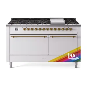 Ilve UP60FQNMPRAG Ilve Nostalgie Ii 60 Up60Fqnmprag Freestanding Dual Fuel Range With 9 Sealed Burners Double Oven With Solid Door In Ral Color With Brass Knobs Freestanding Ranges freestanding dual fuel range 30 inch