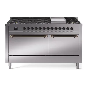 Ilve UP60FQNMPSSB Nostalgie Ii 60 Inch Dual Fuel Natural Gas Freestanding Range In Stainless Steel With Bronze Trim Freestanding Ranges freestanding dual fuel range 30 inch