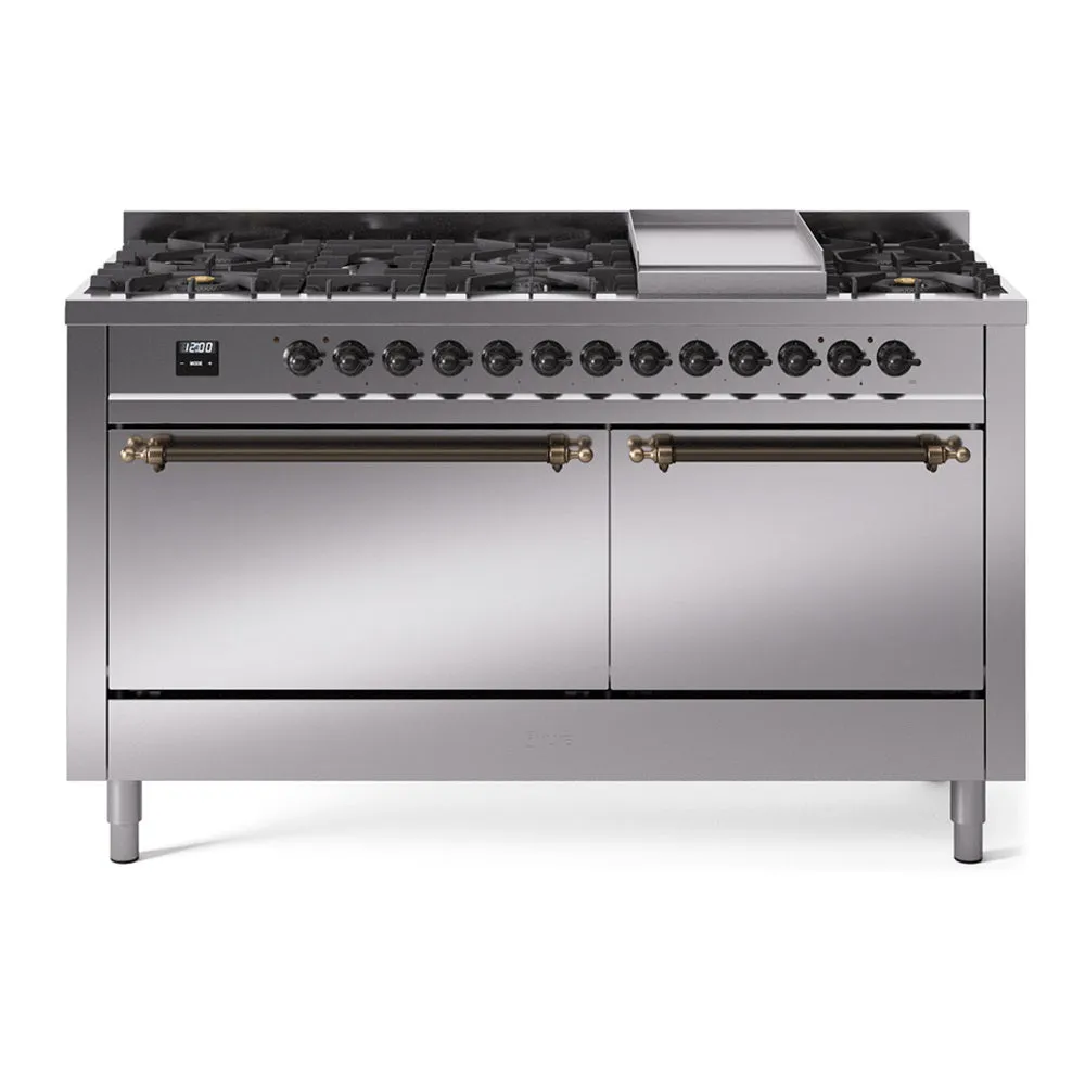 Ilve UP60FQNMPSSB Nostalgie Ii 60 Inch Dual Fuel Natural Gas Freestanding Range In Stainless Steel With Bronze Trim Freestanding Ranges freestanding dual fuel range 30 inch