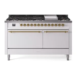 Ilve UP60FQNMPWHG Nostalgie Ii 60 Inch Dual Fuel Natural Gas Freestanding Range In White With Brass Trim Freestanding Ranges freestanding dual fuel range 30 inch