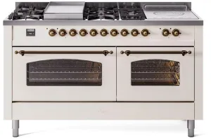 Ilve UP60FSNMPAWB Nostalgie Ii 60 Inch Dual Fuel Natural Gas Freestanding Range In Antique White With Bronze Trim Freestanding Ranges freestanding dual fuel range 30 inch