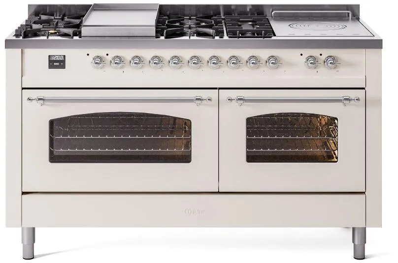 Ilve UP60FSNMPAWC Nostalgie Ii 60 Inch Dual Fuel Natural Gas Freestanding Range In Antique White With Chrome Trim Freestanding Ranges freestanding dual fuel range 30 inch