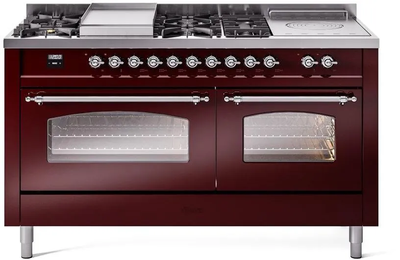 Ilve UP60FSNMPBUC Nostalgie Ii 60 Inch Dual Fuel Natural Gas Freestanding Range In Burgundy With Chrome Trim Freestanding Ranges freestanding dual fuel range 30 inch