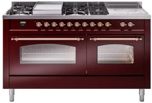 Ilve UP60FSNMPBUP Nostalgie Ii 60 Inch Dual Fuel Natural Gas Freestanding Range In Burgundy With Copper Trim Freestanding Ranges freestanding dual fuel range 30 inch