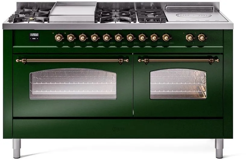 Ilve UP60FSNMPEGBLP Nostalgie Ii 60 Inch Dual Fuel Liquid Propane Freestanding Range In Emerald Green With Bronze Trim Freestanding Ranges freestanding dual fuel range 30 inch