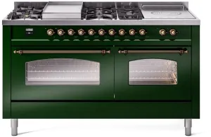 Ilve UP60FSNMPEGBLP Nostalgie Ii 60 Inch Dual Fuel Liquid Propane Freestanding Range In Emerald Green With Bronze Trim Freestanding Ranges freestanding dual fuel range 30 inch