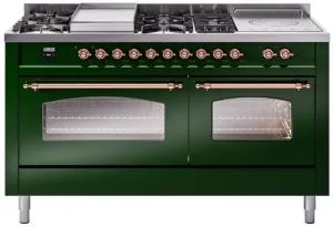 Ilve UP60FSNMPEGP Nostalgie Ii 60 Inch Dual Fuel Natural Gas Freestanding Range In Emerald Green With Copper Trim Freestanding Ranges freestanding dual fuel range 30 inch