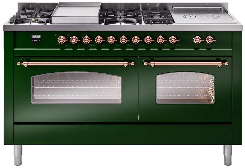 Ilve UP60FSNMPEGP Nostalgie Ii 60 Inch Dual Fuel Natural Gas Freestanding Range In Emerald Green With Copper Trim Freestanding Ranges freestanding dual fuel range 30 inch