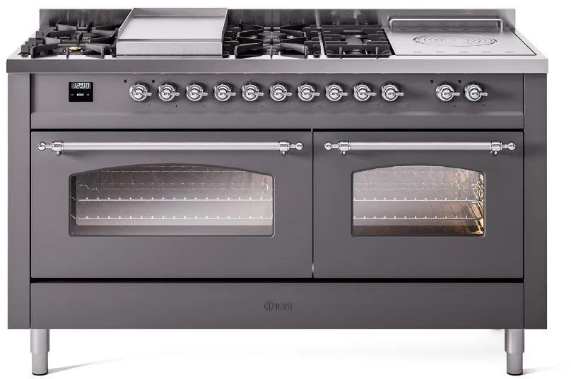 Ilve UP60FSNMPMGCLP Nostalgie Ii 60 Inch Dual Fuel Liquid Propane Freestanding Range In Matte Graphite With Chrome Trim Freestanding Ranges freestanding dual fuel range 30 inch
