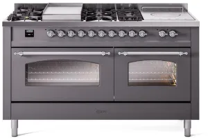 Ilve UP60FSNMPMGCLP Nostalgie Ii 60 Inch Dual Fuel Liquid Propane Freestanding Range In Matte Graphite With Chrome Trim Freestanding Ranges freestanding dual fuel range 30 inch