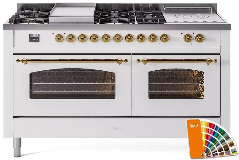 Ilve UP60FSNMPRAG Nostalgie Ii 60 Inch Dual Fuel Natural Gas Freestanding Range In Ral Custom Color With Brass Trim Freestanding Ranges freestanding dual fuel range 30 inch
