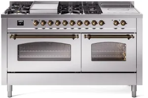 Ilve UP60FSNMPSSB Nostalgie Ii 60 Inch Dual Fuel Natural Gas Freestanding Range In Stainless Steel With Bronze Trim Freestanding Ranges freestanding dual fuel range 30 inch
