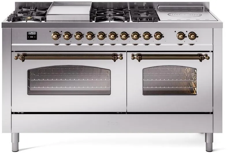 Ilve UP60FSNMPSSB Nostalgie Ii 60 Inch Dual Fuel Natural Gas Freestanding Range In Stainless Steel With Bronze Trim Freestanding Ranges freestanding dual fuel range 30 inch