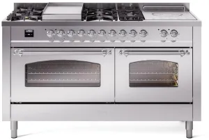 Ilve UP60FSNMPSSCLP Nostalgie Ii 60 Inch Dual Fuel Liquid Propane Freestanding Range In Stainless Steel With Chrome Trim Freestanding Ranges freestanding dual fuel range 30 inch