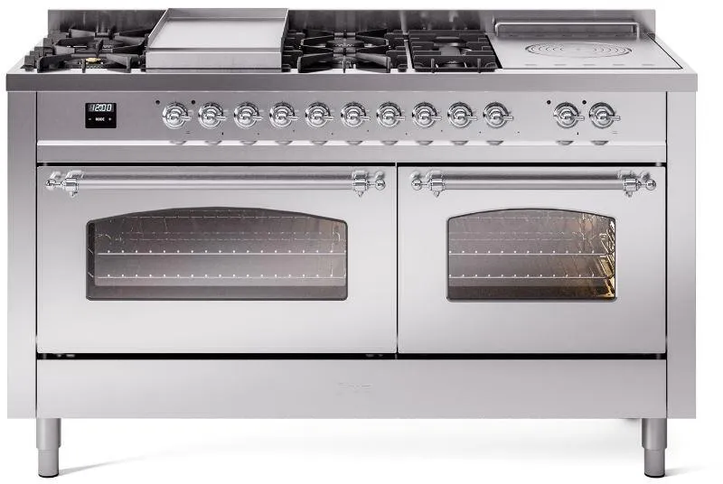 Ilve UP60FSNMPSSCLP Nostalgie Ii 60 Inch Dual Fuel Liquid Propane Freestanding Range In Stainless Steel With Chrome Trim Freestanding Ranges freestanding dual fuel range 30 inch