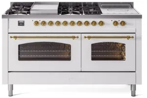 Ilve UP60FSNMPWHGLP Nostalgie Ii 60 Inch Dual Fuel Liquid Propane Freestanding Range In White With Brass Trim Freestanding Ranges freestanding dual fuel range 30 inch
