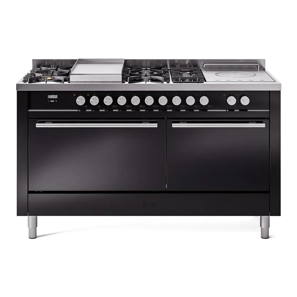 Ilve UP60FSQMPBK Professional Plus Ii 60 Inch Dual Fuel Natural Gas Freestanding Range In Black With Trim Professional Ranges dual fuel professional range 36 inch