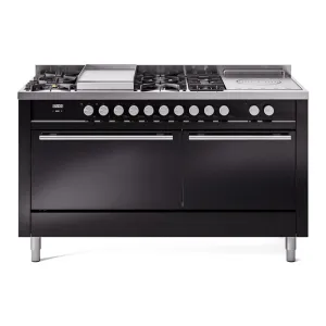Ilve UP60FSQMPBK Professional Plus Ii 60 Inch Dual Fuel Natural Gas Freestanding Range In Black With Trim Professional Ranges dual fuel professional range 36 inch