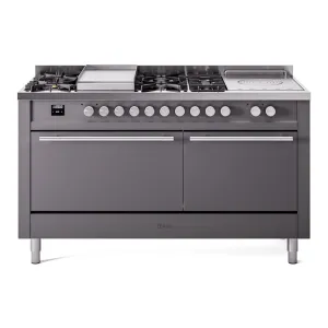 Ilve UP60FSQMPMG Professional Plus Ii 60 Inch Dual Fuel Natural Gas Freestanding Range In Matte Graphite With Trim Professional Ranges dual fuel professional range 36 inch