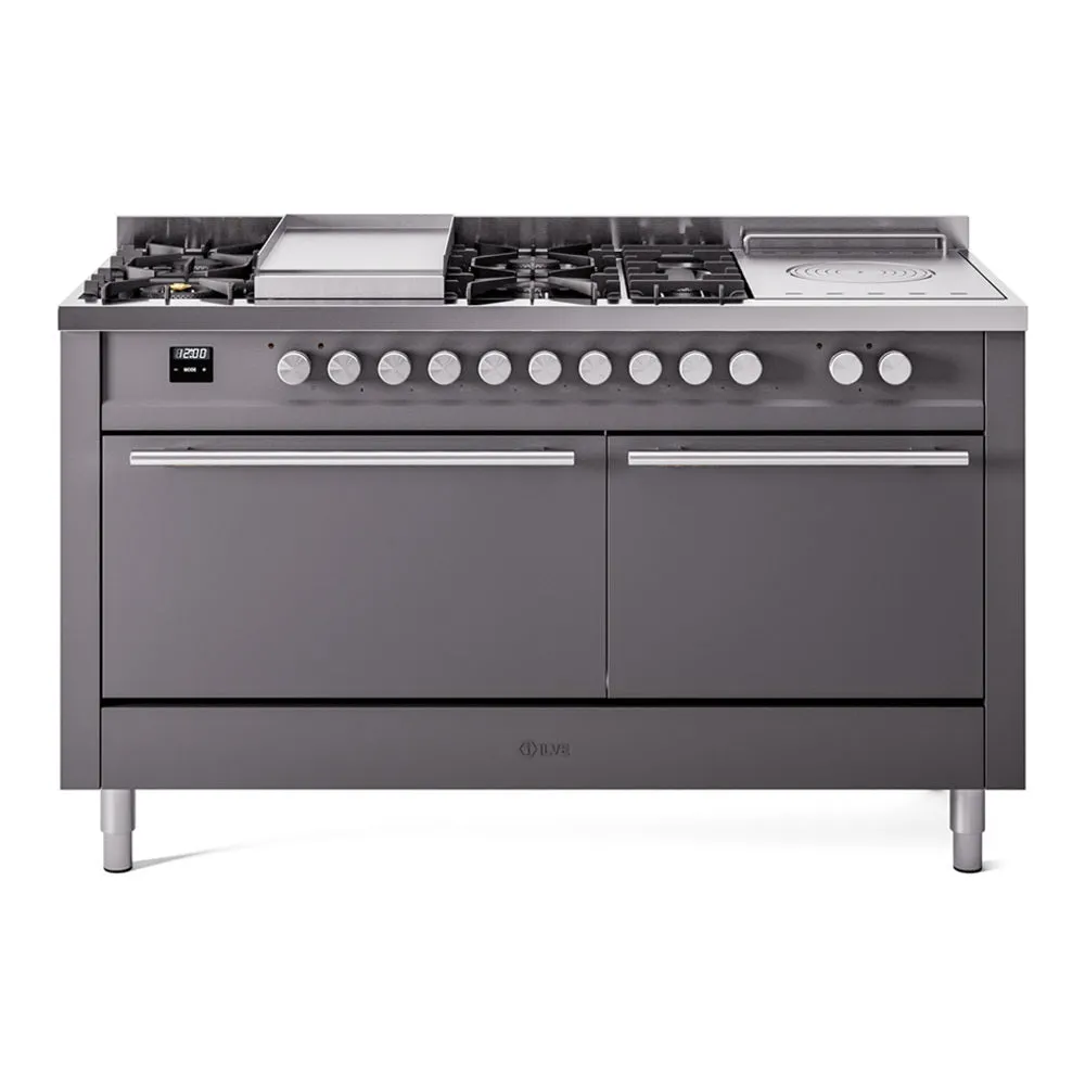 Ilve UP60FSQMPMG Professional Plus Ii 60 Inch Dual Fuel Natural Gas Freestanding Range In Matte Graphite With Trim Professional Ranges dual fuel professional range 36 inch