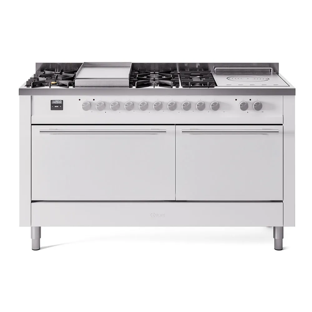 Ilve UP60FSQMPWH Professional Plus Ii 60 Inch Dual Fuel Natural Gas Freestanding Range In White With Trim Professional Ranges dual fuel professional range 36 inch