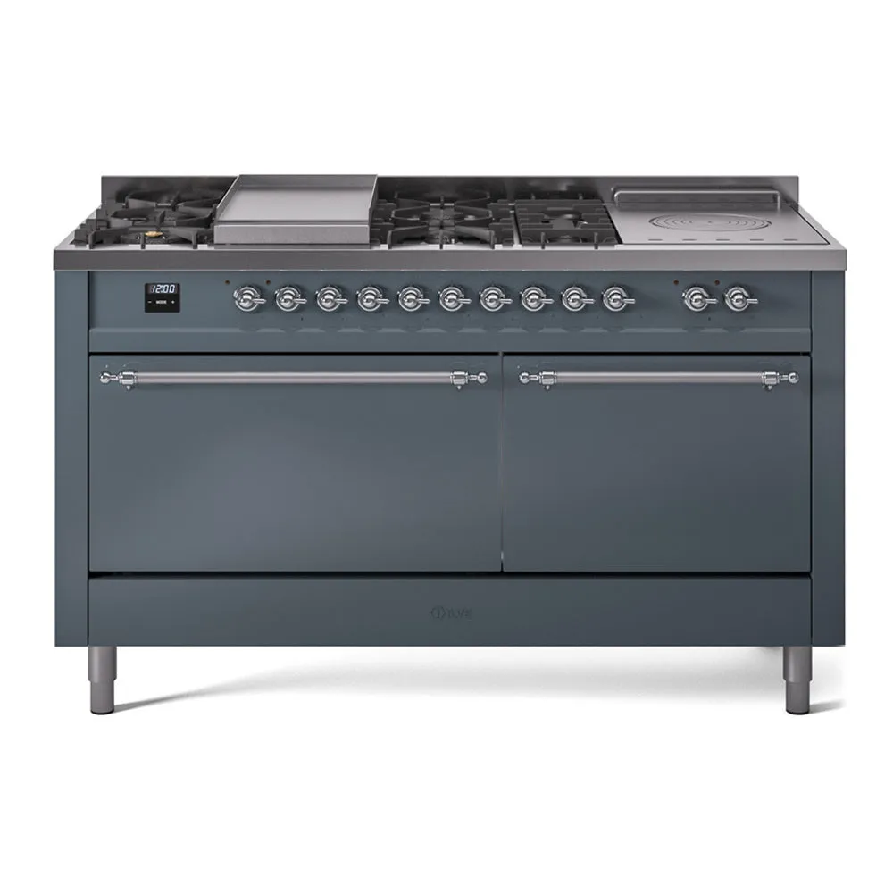 Ilve UP60FSQNMPBGCLP Nostalgie Ii 60 Inch Dual Fuel Liquid Propane Freestanding Range In Blue Grey With Chrome Trim Freestanding Ranges freestanding dual fuel range 30 inch
