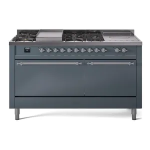 Ilve UP60FSQNMPBGCLP Nostalgie Ii 60 Inch Dual Fuel Liquid Propane Freestanding Range In Blue Grey With Chrome Trim Freestanding Ranges freestanding dual fuel range 30 inch