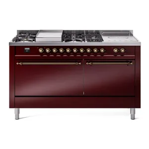 Ilve UP60FSQNMPBUBLP Nostalgie Ii 60 Inch Dual Fuel Liquid Propane Freestanding Range In Burgundy With Bronze Trim Freestanding Ranges freestanding dual fuel range 30 inch