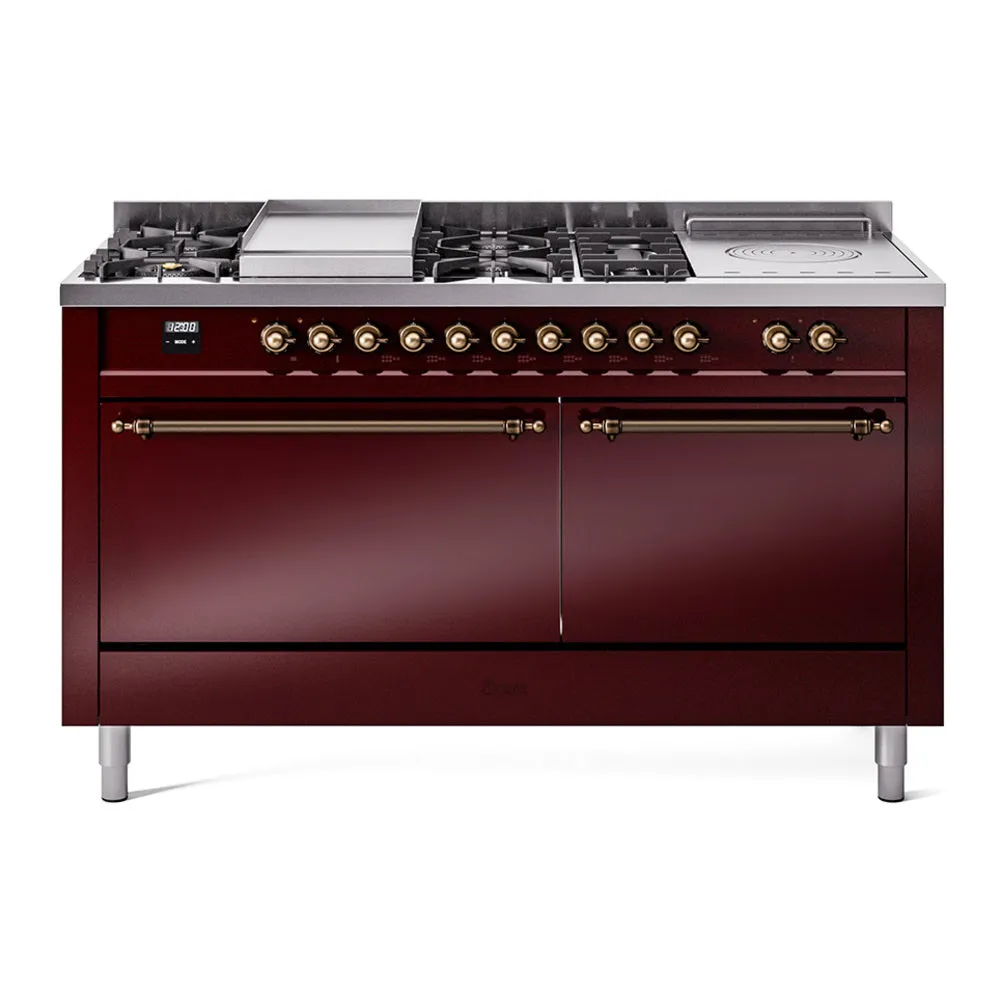 Ilve UP60FSQNMPBUBLP Nostalgie Ii 60 Inch Dual Fuel Liquid Propane Freestanding Range In Burgundy With Bronze Trim Freestanding Ranges freestanding dual fuel range 30 inch