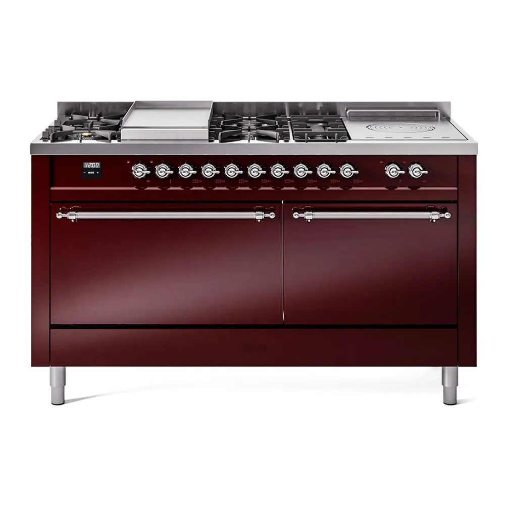 Ilve UP60FSQNMPBUC Nostalgie Ii 60 Inch Dual Fuel Natural Gas Freestanding Range In Burgundy With Chrome Trim Freestanding Ranges freestanding dual fuel range 30 inch