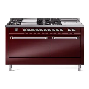 Ilve UP60FSQNMPBUC Nostalgie Ii 60 Inch Dual Fuel Natural Gas Freestanding Range In Burgundy With Chrome Trim Freestanding Ranges freestanding dual fuel range 30 inch