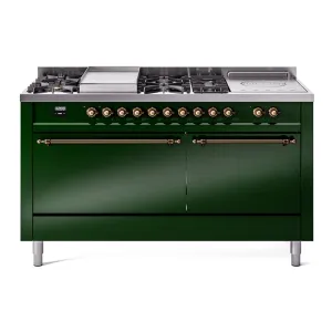 Ilve UP60FSQNMPEGB Nostalgie Ii 60 Inch Dual Fuel Natural Gas Freestanding Range In Emerald Green With Bronze Trim Freestanding Ranges freestanding dual fuel range 30 inch