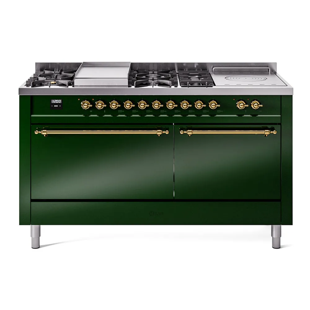 Ilve UP60FSQNMPEGGLP Nostalgie Ii 60 Inch Dual Fuel Liquid Propane Freestanding Range In Emerald Green With Brass Trim Freestanding Ranges freestanding dual fuel range 30 inch