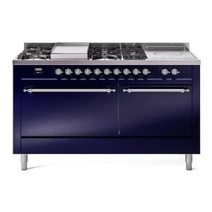 Ilve UP60FSQNMPMBC Nostalgie Ii 60 Inch Dual Fuel Natural Gas Freestanding Range In Blue With Chrome Trim Freestanding Ranges freestanding dual fuel range 30 inch