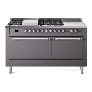 Ilve UP60FSQNMPMGCLP Nostalgie Ii 60 Inch Dual Fuel Liquid Propane Freestanding Range In Matte Graphite With Chrome Trim Freestanding Ranges freestanding dual fuel range 30 inch