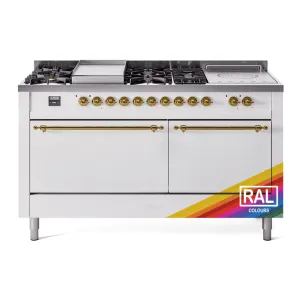 Ilve UP60FSQNMPRAGLP Nostalgie Ii 60 Inch Dual Fuel Liquid Propane Freestanding Range In Ral Custom Color With Brass Trim Freestanding Ranges freestanding dual fuel range 30 inch