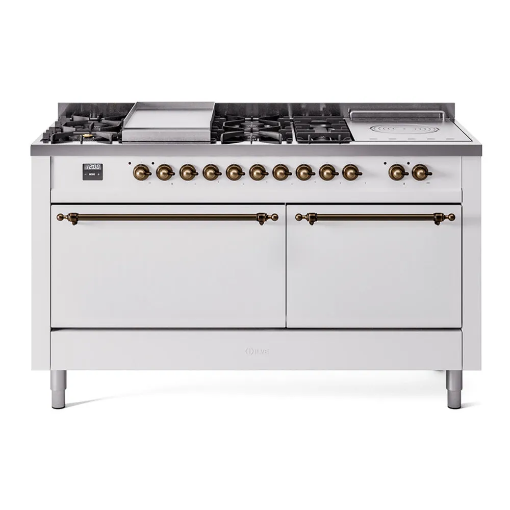 Ilve UP60FSQNMPWHBLP Nostalgie Ii 60 Inch Dual Fuel Liquid Propane Freestanding Range In White With Bronze Trim Freestanding Ranges freestanding dual fuel range 30 inch