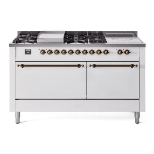 Ilve UP60FSQNMPWHBLP Nostalgie Ii 60 Inch Dual Fuel Liquid Propane Freestanding Range In White With Bronze Trim Freestanding Ranges freestanding dual fuel range 30 inch